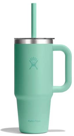 Hydro Flask 24 Oz Travel Tumbler with Handle, Clear Lid and Straw - Insulated Stainless Steel in 24 Oz Mermaid Green