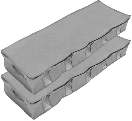 IDEANATEGRATE 2piezas Caja Organizadora de Ropa Gris con Ventana Transparente Plegable y Ligera Bolsa de Almacenaje bajo Cama con Cremallera Resistente de Unidades para Mantener Orden Armarios
