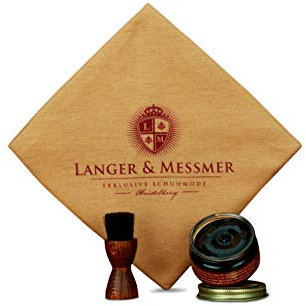 Langer & Messmer Kit di manutenzione e pulizia per scarpe con 3 parti: crema di alta qualità, spazzola per crogioli di 100% crine di cavallo e panno di cotone: colore nero