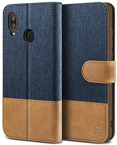 BEZ Hülle für Huawei P20 Lite Hülle, Handyhülle Kompatibel für Huawei P20 Lite, Handytasche Schutzhülle Tasche Case [Stoff und PU Leder] mit Kreditkartenhaltern, Blaue Marine