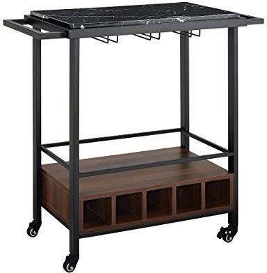 Walker Edison Wine Glass and Bottle Kitchen Storage, Stone, Black Marble, 86.36 cm