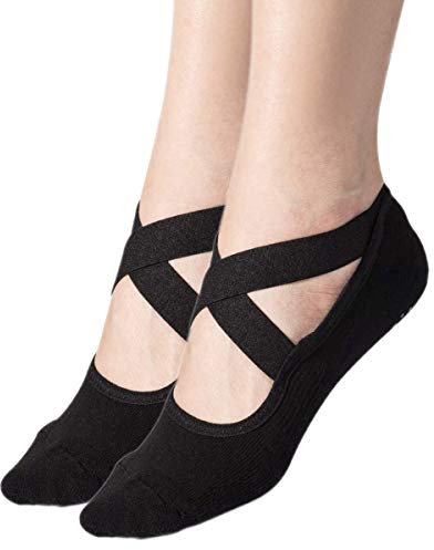 Toes&Feet Damen 2 Paar Schwarz Antirutsch Yogasocken Gepolsterte Pilates Barre Ballett PiYo Socken