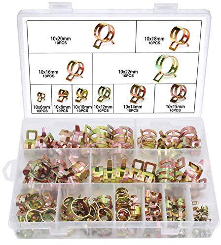 120PCS Clip à Ressort Tuyau Collier Serrage Durite Essence Serre-joints à Tuyaux Colliers de Clip à Ressort Tuyau Serrage 6mm, 8mm, 10mm, 12mm, 14mm, 15mm, 16mm, 18mm, 20mm, 22mm