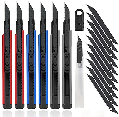 DOWELL 6 Stück Professional 9 mm Messer Cuttermesser mit 20 pcs 30°Abbrechklingen, Cuttermesser Profi, Cutter klingen für Tapeten, Papier, Folien, Basteln