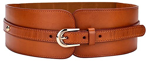 Liitata Damen Breiter Elastischer Gürtel Mode PU Leder Taillen Gürtel Damen Stretch Ledergürtel Einstellbar Gürtel mit Schnalle für Kleid Pullover Mantel Passen - 1 Stk Braun