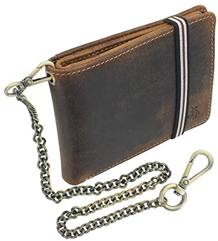 Visconti Cartera de cuero para motociclista con cadena de seguridad RFID Plus Tap and Go CHN, Elástico bronceado aceitado, Talla única, Casual