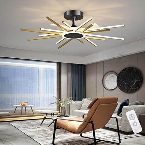 0℃ Outdoor Ventilatore da Soffitto Lampadario con Telecomando, Ventilatore da Soffitto a LED con Luce Fan Telecomando 3 Pale Retrattili, 3 Colori Che Cambiano velocità del Vento,d'oro,D85x35CM