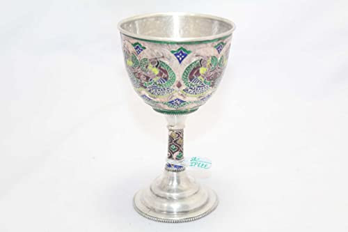 Rajasthan Gems Wine Goblet Glass Silver Enamel Sterling Antique Vintage 925 Hip Handmade B68