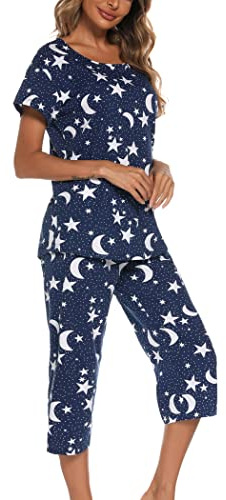 ENJOYNIGHT - Pijama corto para mujer, conjunto de dos piezas, camiseta de manga corta con pantalones largos de 3/4, ropa de dormir, tallas S-3XL, XXL