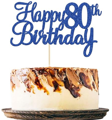 Gyufise 3Pcs Happy 80th Birthday Cake Topper Glitter 80th Birthday Cake Pick Cheers to 80 Years Old Eighty Fabulous Cake Decorations for 80th Birthday Theme Party Supplies