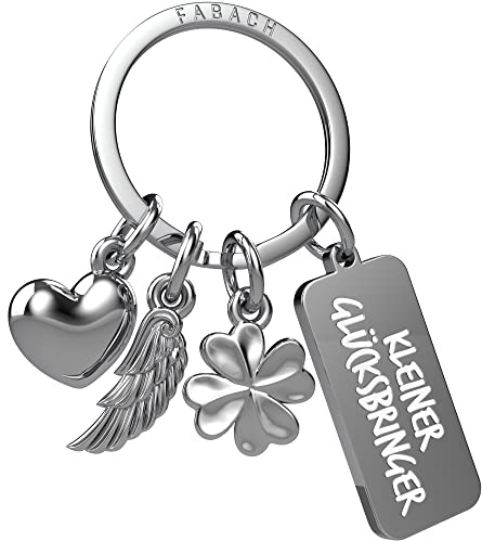 FABACH Schutzengel Schlüsselanhänger 3 Charms mit Gravur - Kleeblatt Schlüsselanhänger Herz Glücksbringer Viel Erfolg - Viel Glück Geschenk Engel