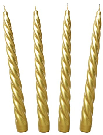 Auswahl Farbe + Menge - Spiralkerze Spitzkerze Stabkerze Renaissancekerze Tafelkerze Leuchterkerze ca. Ø 22 x 230 mm gedreht hier: 4 Kerzen gold metallic