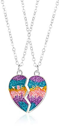 2 Stück Regenbogen Freundschaftskette mit Gravur Best Friends Set für Kinder Mädchen Paar Pärchen,Herz Kette Anhänger Freundschaft Ketten Haslkette Schmuck Geschenke für BFF Beste Freunde Geburtstag
