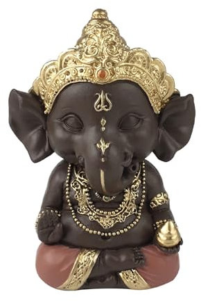 Estatuilla Ganesh 3 – Decoración Zen y Feng Shui – para Crear un Ambiente Relajante y Espiritual – Idea de Regalo – Altura: 11,5 cm – Color: Verde y marrón – Zen'Light