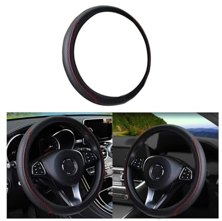CGEAMDY Auto Lenkrad Abdeckung, Universal 38 cm Microfiber Lenkradhülle, Anti Rutsch Atmungsaktiv Lenkradabdeckung, Geruch frei Lenkradbezug Lenkradschoner(Schwarz-Rot)