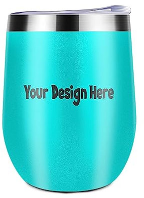 Miujonvy Stemless Weinglas Hinzufügen Bilder/Text Doppelwand Vakuum Edelstahl Reise Tumbler für Wein Licht Cyan