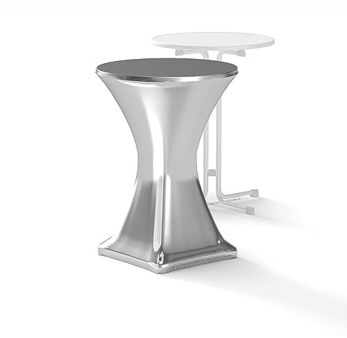 4 x Premium-Stehtischhusse Stretch 80 cm Metalic-Silber, Hotel Qualität 210g m², mit Öko-Tex Siegel, Verstärkung im Fußbereich für Tische mit Ø 80cm - 85cm Durchmesser