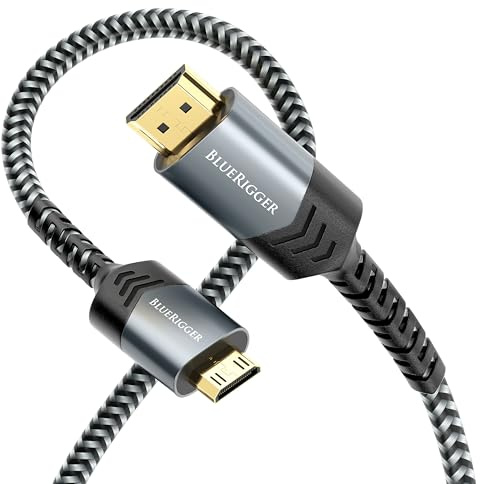 BlueRigger Mini HDMI to HDMI Cable (2M, 4K 60Hz HDR, Bidirectional High Speed HDMI 2.0 Cord, Audio Return) - Compatible with DSLR Camera, Camcorder, Graphics/Video Card, Raspberry Pi Zero W