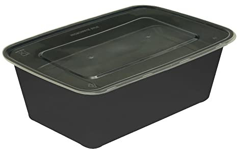 (100 PCS) - 750 ML Black Base Takeaway Plastic Food Containers with Airtight Clear Lids Microwave & Freezer Safe BPA Free, Reusable, Leakproof & Stackable Food Storage Boxes.