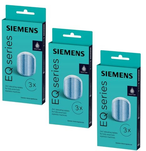 SIEMENS TZ80002 9 Stück Entkalkungstabletten für alle EQ + surpresso Kaffeevollautomaten TZ80002A, Effektive Entkalkung für Kaffeemaschinen. Wartungsset für optimale Leistung