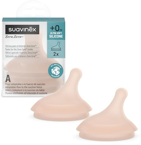 Suavinex, Set med 2 nappar för anti-kolik Zero Flaska. Specialflöde för amning, (A), anpassningsbart flöde, speciellt ammande barn, anpassar sig till barnets sugkraft, silikon, 0 M, medium +