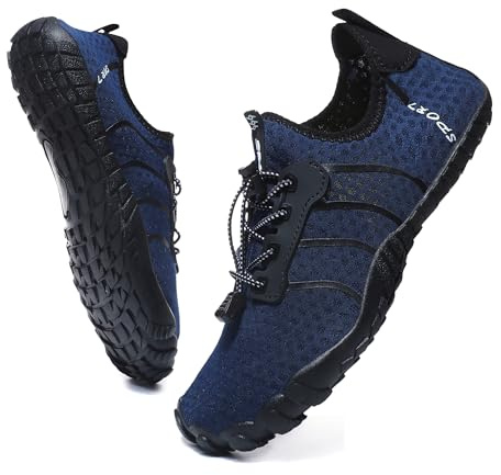 Badeschuhe Wasserschuhe Herren Damen Strandschuhe Barfußschuhe Sommer Schwimmschuhe Aquaschuhe Schnell Trocknen Surfschuhe Dunkelblau EU45