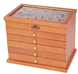 NEWNAN Schmuckschatulle Schmuckschatulle Sechsschichtige Aufbewahrungsbox aus Holz Kosmetikbox Ring Ohrring Halskette Armband Aufbewahrungsbox mit Flanell ausgekleidet 12 Zoll Schmuckdisplay