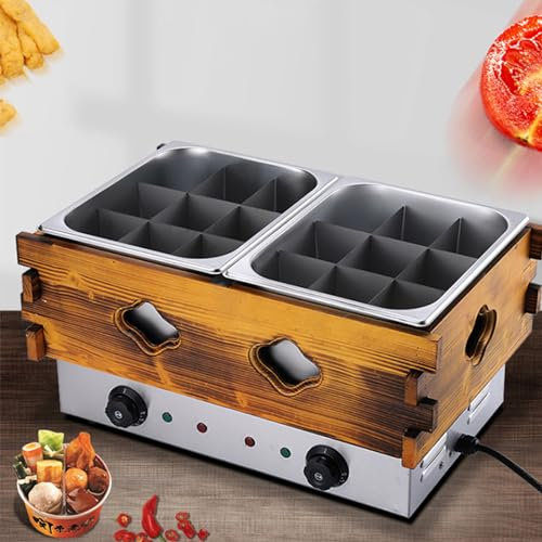 TiStm Pentola per Zuppa Elettrica Commerciale da 20 Litri, Pentola per Cottura Oden, Cuoci Pasta, Spiedini, 18 Griglie, Doppie Vasche con Controllo Indipendente della Temperatura, Adatta A Ristoranti