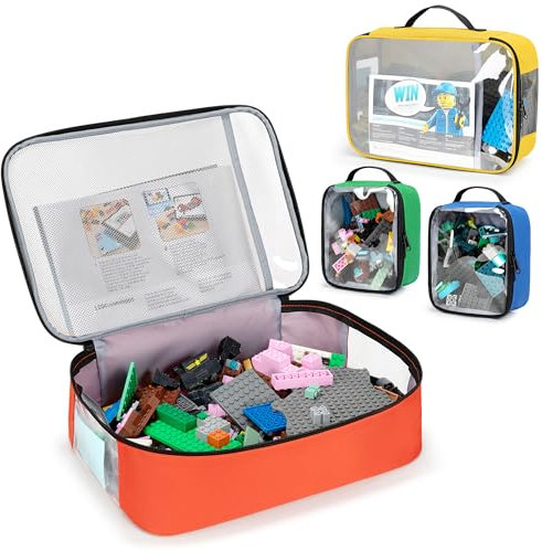 Rexmica 4 Pcs Toy Storage Organiser Bag for Building Bricks, Travel Organiser Case for Building Blocks, Car Toy, Dolls, Crafts, Magnetic Building Tiles, Blocks Toy Storage Bag with Visible Top