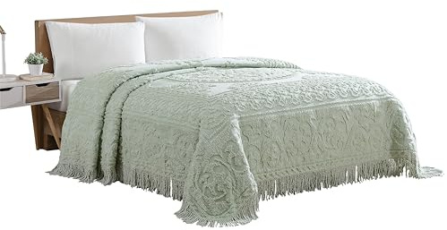 Beatrice Home Fashions Medallion Chenille Bedspread, Queen, Sage