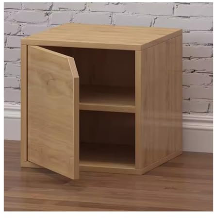 Cube Cubby Organizer med dörr, 1-vånings kubbokhylla, golvstående bokhylla, fritt byggda bokhyllor, Stapelbar förvaringskub, för sovrum, vardagsrum, kontor (naturligt b)