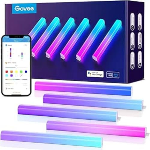 Govee Glide LED Lampade da Parete, RGBIC Luci da Parete, Funziona con Alexa e Google Assistant, Barre Luminose Vivaci Smart Glide per Sala Giochi, Applique Multicolori, 6 pcs