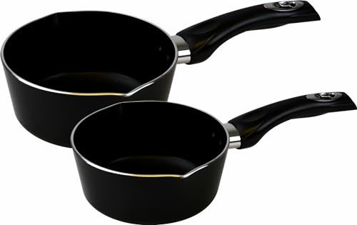 Set of 2 Non Stick Coated Induction Aluminium Milk Pans (16cm & 18cm)