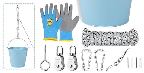 Jeinbuil Flaschenzug Kinder, Gartenspielzeug mit Metalleimer Spielturm Zubehör Spielhaus Outdoor Zubehör für Kinder ab 3 Jahren