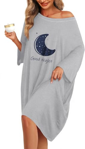 KFUBUO Camicia da notte da donna, taglie forti, maglietta da notte, abito a maniche corte, biancheria da notte con tasca, taglia S-5XL, Buona notte, Einheitsgr��e