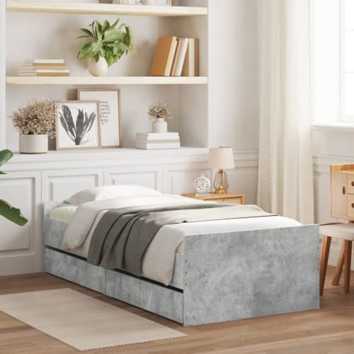 THOYTOUI Bettgestell, Bettsystem Bett Seniorenbett Polsterbett Geeignet für Mehrbettzimmer Hotel Wohnung Schlafzimmer mit Schubladen Betongrau 90x190 cm