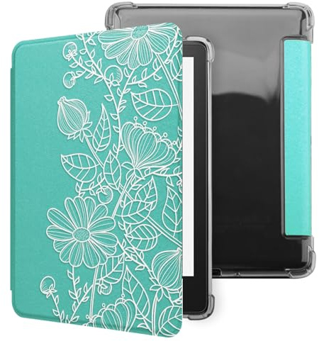 WALNEW Hülle für 6,8 Kindle Paperwhite 11. Generation 2021 & Signature Edition, Transparent Weiche Flexible TPU Rückseite Schutzhülle mit Auto Schlaf/Wach PU-Leder Smart Cover (Mandala)