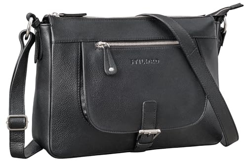 STILORD Odette Leder Handtasche Damen Umhängetasche Vintage Tasche Crossbody Bag Schultertaschen Retro Umhängetasche Frauen Ledertasche Farbe:schwarz