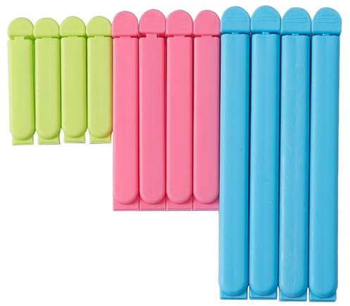 SHUBEIEUMI 12 Piezas Pinzas Bolsas Alimentos, Clip de Cierre de Cocina Multicolor Reutilizable de Plástico, 7/11/16 cm Pinza Cierre Bolsa de Alimentos, Color Pinzas Bolsas Alimentos