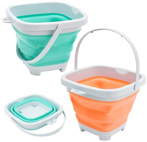 Coriver Faltbarer Strandeimer, zusammenklappbare Sandburg Eimer mit Griff, Kleiner Strand Spiel Sand Eimer für Outdoor Sandpit Schnee Hinterhof für Camping Ausrüstung Reisen Angeln Wasser Pail (2pcs)
