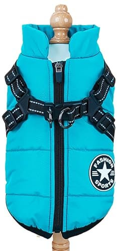 SWZEC Tierbedarf-Plus Wind- und wasserdichte Hundejacke mit integriertem Geschirr (S,Blau)