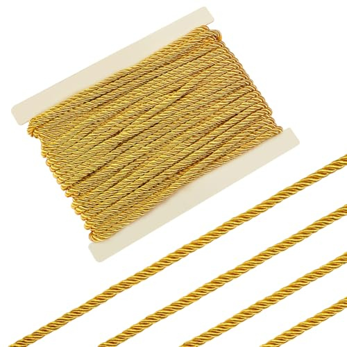 FINGERINSPIRE 8mm 20 m Gedrehte Kordel Seilbesatz 3 Lagige Gedrehte Polyesterkordel Goldenes Dekoratives Seil Gedrehte Kordel Fadenschnur Für Heimdekoration Polsterung Vorhang Raffhalter Basteln