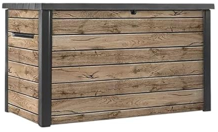 Outdoor Storage Box, Wood-Look Resin Deck Container, Indoor/Outdoor Storage, Ash Wood Brown (230 Gallon)
