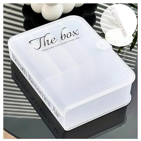 TLTLT Extra Large Cable Organizer Box with Lid, 8 Grids for Data Cables, Chargers, Desktop Items - Includes 10 Stickers & 10 Cable Ties(Transparent)