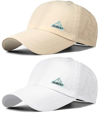 AYPOW 2 st snabbtorkande basebollkeps för män, kvinnor, utomhussport löparkeps, sommar, anti-UV, ultralätt vikbar justerbar mesh, baseballhatt, sol, golf, cykling, vandring, Vit + khaki, One size