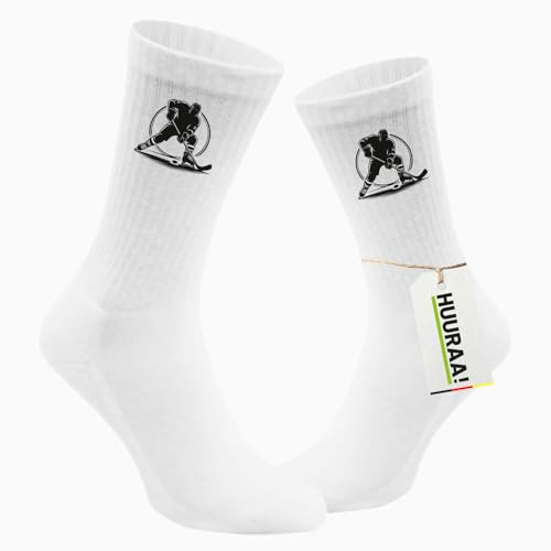Huuraa Unisex Socken Eishockey Hockey Geschenk | Baumwolle Tennissocken Geschenkidee Weiße Sportsocken mit Motiv Unisex Baumwollsocken für Frauen und Männer
