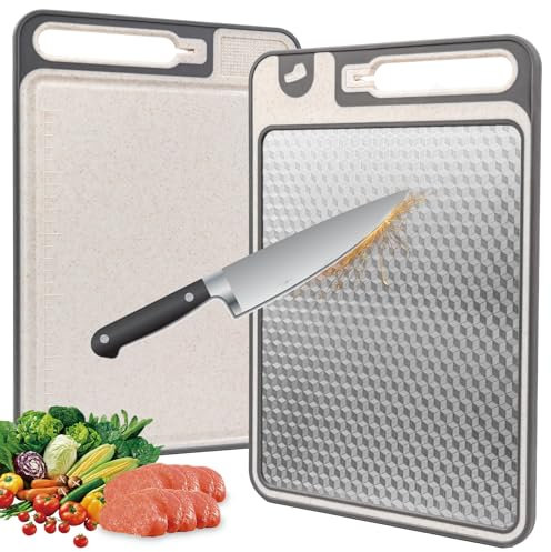 Cutting Board for Kitchen Double Sided 304 Stainless Steel & Plastic Chopping Boards for Meat Vegetables, Scratch Resistant Mesh Design,BPA Free Large Chopping Board with Knife Sharpener 36.9 * 25 CM