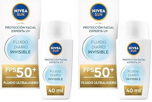 NIVEA SUN Fluido Diario Invisible Protector solar facial FPS 50+ (1 x 40 ml), crema solar facial ultra ligera con efecto mate, El embalaje puede variar (Paquete de 2)