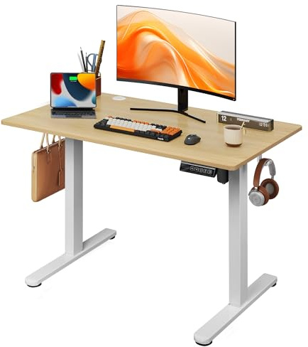 DEVAISE Bureau électrique réglable en Hauteur 100x60 cm, Bureau Assis-Debout avec Moteur Silencieux, Hauteur Réglable de 72 à 120cm, Table Informatique Ergonomique pour Bureau et Télétravail,Chêne