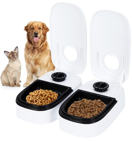 Nexhyp Automatic Cat Feeder with 48-Hour Timer | Double 350ml Automatic Cat Food Dispenser for Wet & Dry Food | Microchip Pet Feeder for Cats Dogs | Easy to Use & Clean
